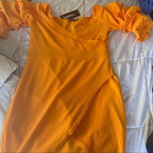 Orange off the shoulder dress!